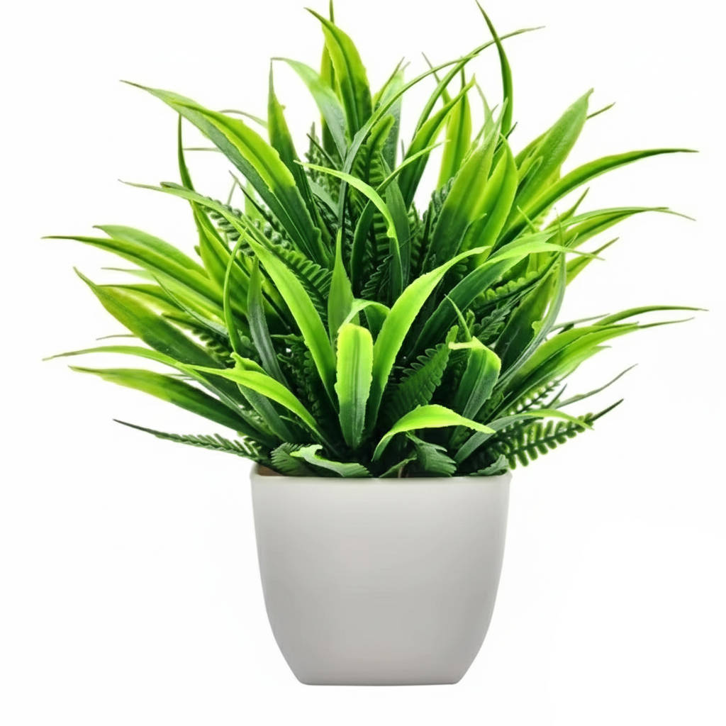 Kunstpflanze im Topf als pflegeleichte Deko für Wohnzimmer, Flur und Büro – ca. 16 cm hoch, Frühlingsgras, Ardisie, Plüschblume oder Kiefer