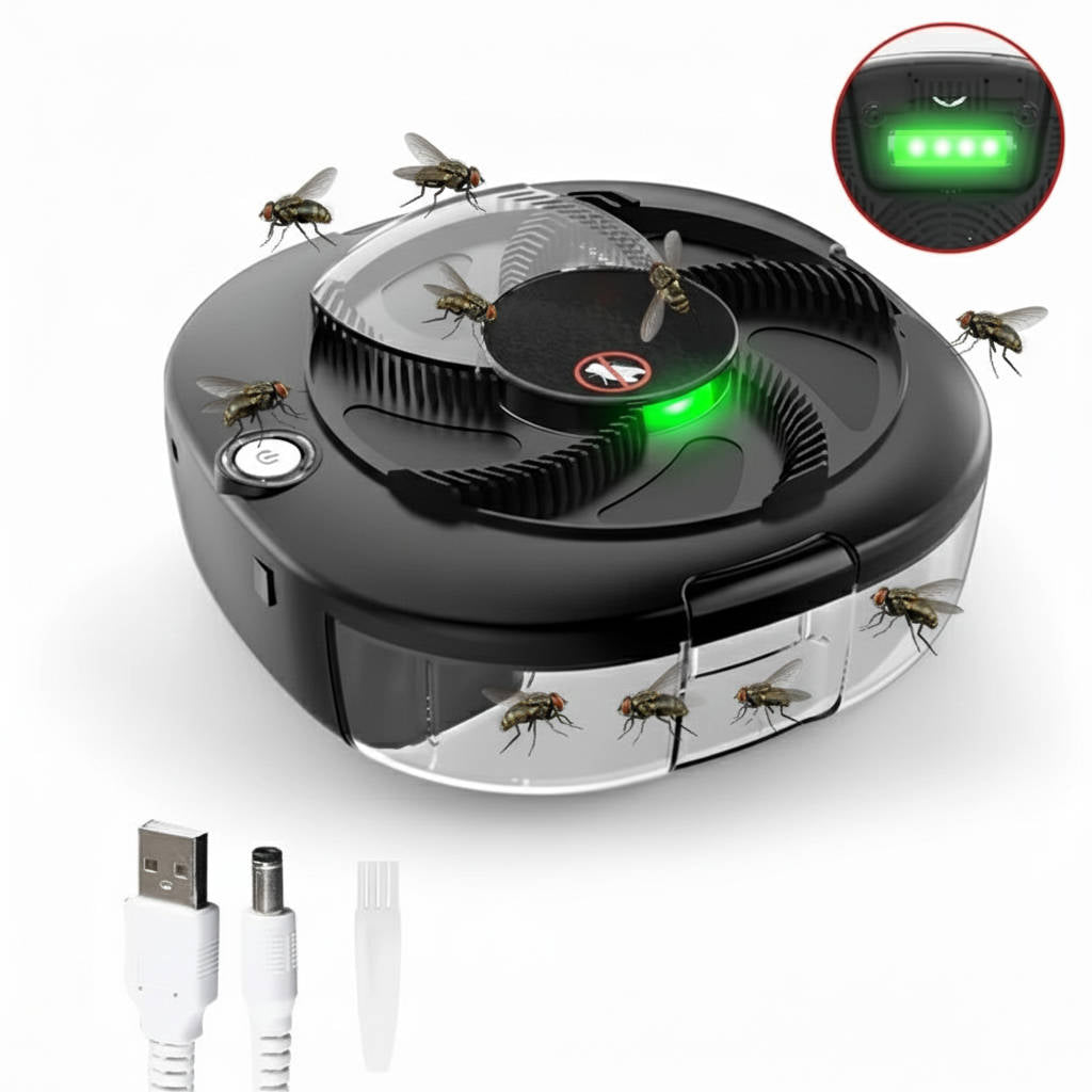 Elektrische Fliegenfalle mit Akku und Köderfach für Küche, Wohnzimmer und Schlafzimmer – rotierende Insektenfalle, USB-Ladung, Schwarz oder Weiß