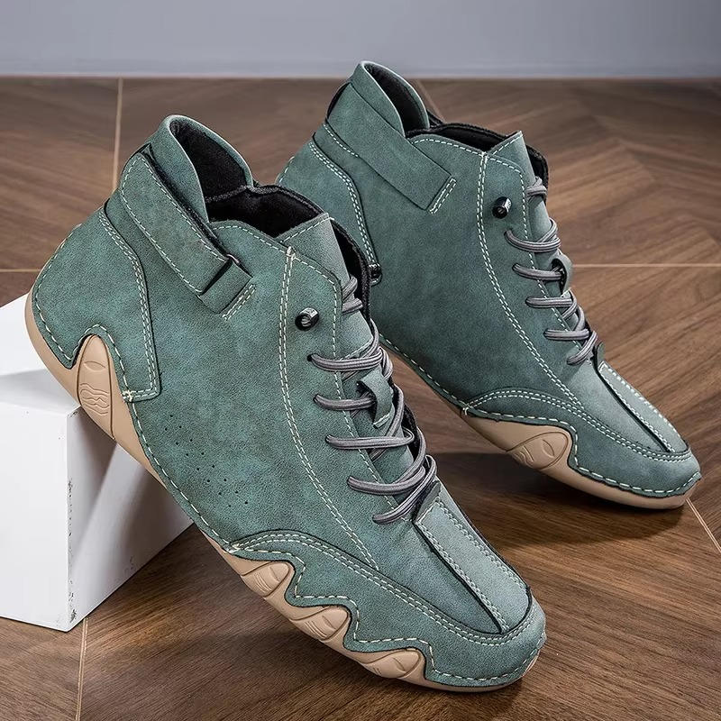 Knöchelhohe Barfußschuhe mit Schnürung und Klettriemen für Alltag, Büro und Outdoor – 4-mm-Sohle, breite Zehenbox, Wildlederoptik, 3 Farben, 7 Größen