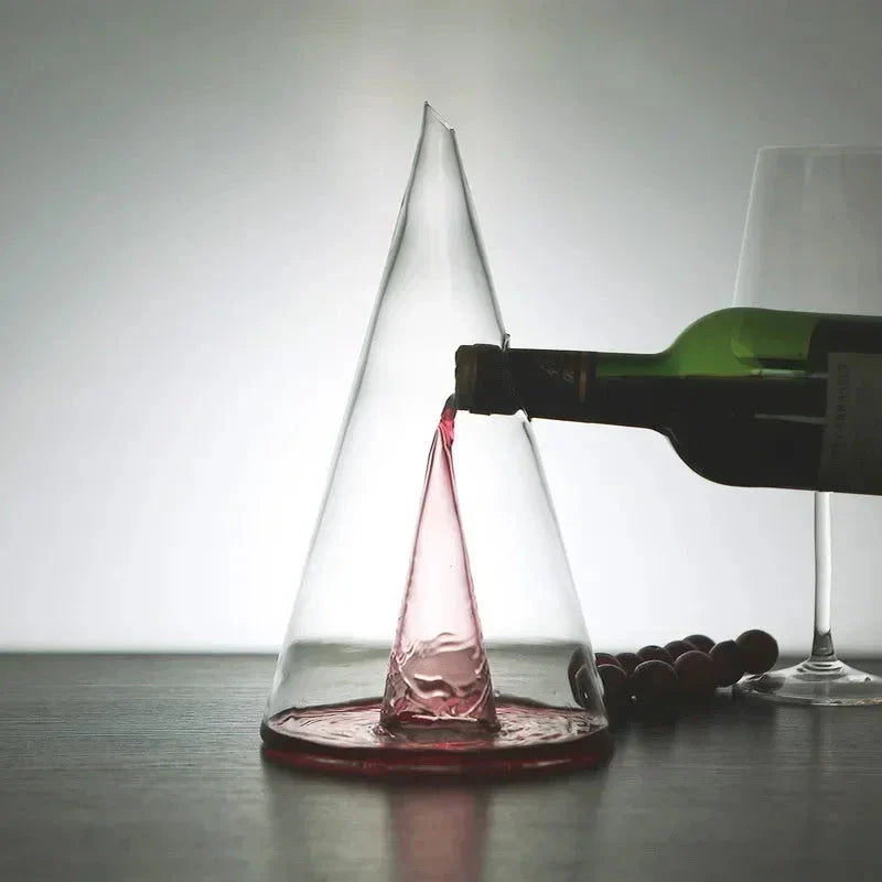 Wasserfall-Dekanter aus Glas in Kegelform mit innerem Kegel für Hausbar, Esstisch und Sideboard – Glasring, klare Optik, für Rotwein, Wasser und Sirup