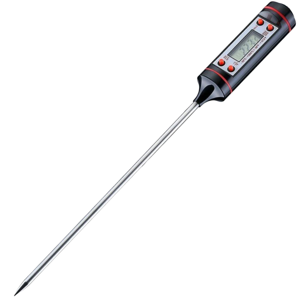 Digitales Küchenthermometer mit Einstechfühler für Fleisch, Geflügel, Fisch und Schokolade – −50 bis 300 °C, LCD-Anzeige, Edelstahl und ABS