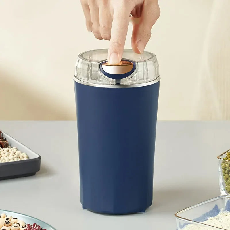 Elektrische Mini-Mühle für Kaffeebohnen, Gewürze, Samen und Nüsse – ca. 50–60 g je Mahlgang, Edelstahlklingen, kompakt, leiser Motor
