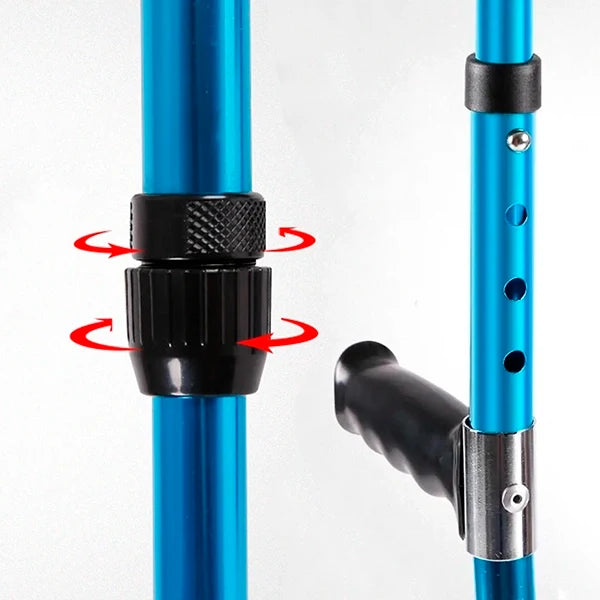 Faltbare Unterarmgehstütze mit Armmanschette, ergonomischem Griff und rutschfester Spitze – höhenverstellbar, leicht, platzsparend zu verstauen, Blau
