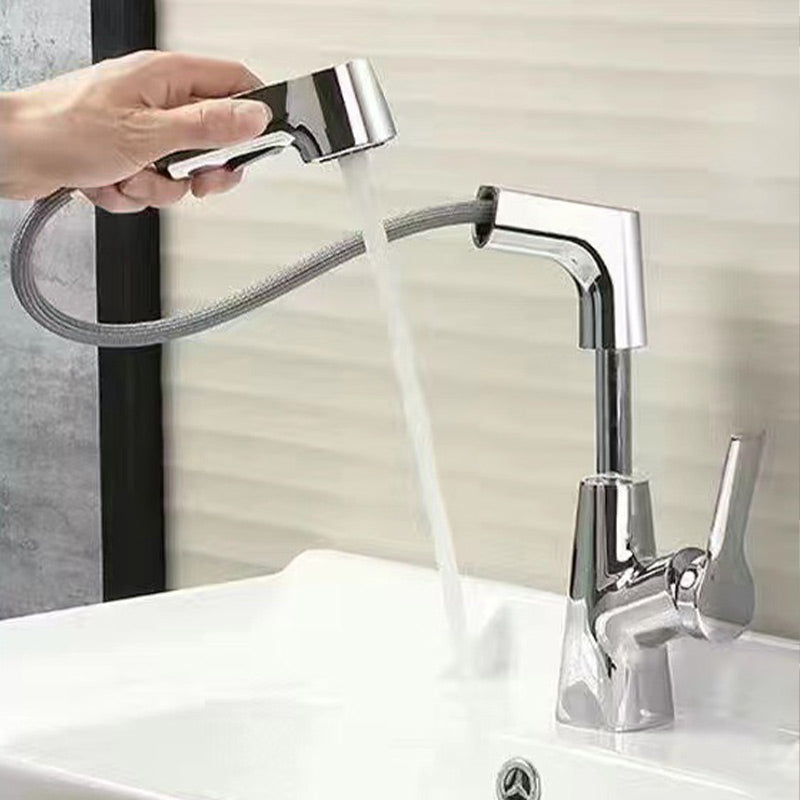Einloch-Waschtischarmatur in Gunmetal-Grau mit ausziehbarer Handbrause fürs Badezimmer – 360° drehbarer Auslauf, Strahl und Brause, Keramikkartusche
