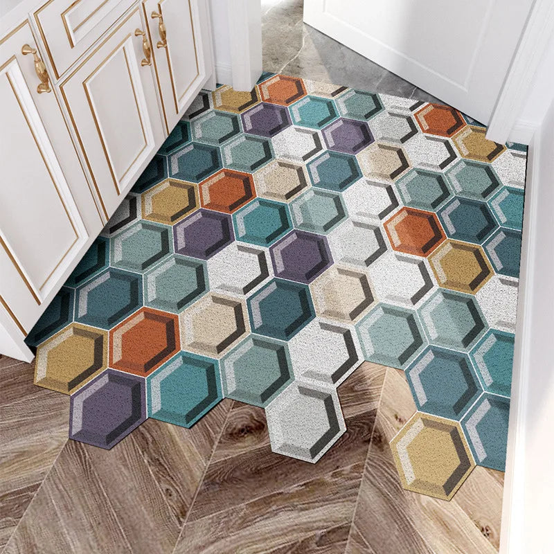 Zuschneidbare Schlingenmatte aus PVC mit geometrischem Muster für Eingang und Flur – 16 Größen ab 60 × 90 cm, wasserdicht, rutschfest, 13 Motive