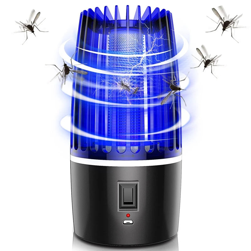 Akku-Mückenfalle mit UV-LED-Licht und Ansaugung, auch als Campinglampe, für Schlafzimmer, Garten und Camping – 4000 mAh, USB, 20–50 m², leise