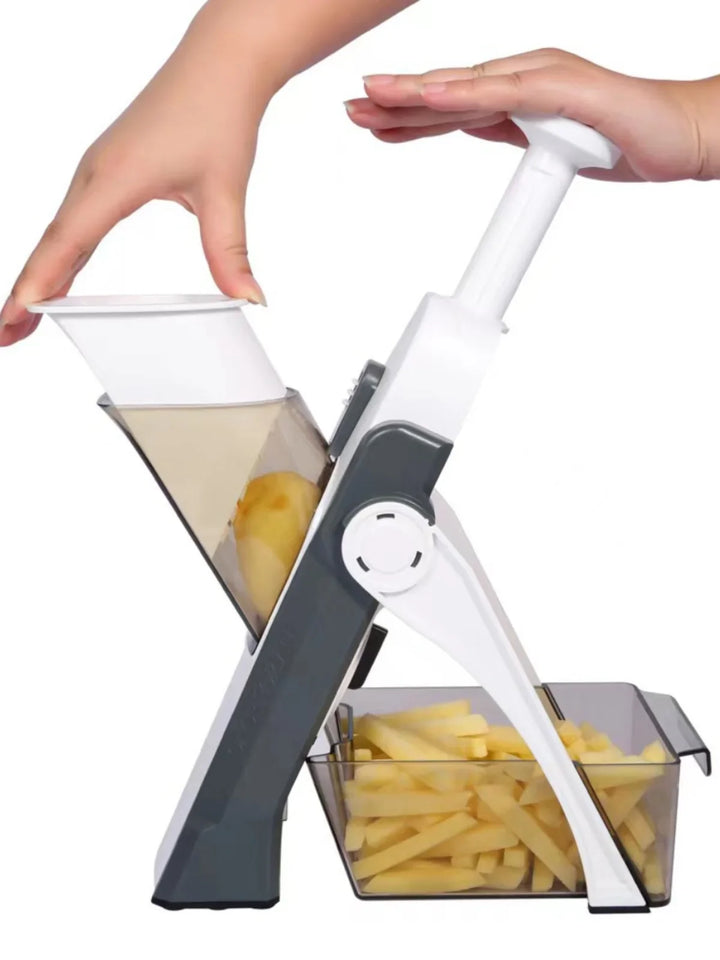 Stehender Küchenhobel mit Auffangbehälter für Gemüse, Obst und Kartoffeln – verstellbare Schnittstärke, Scheiben und Stifte, in 4 Farben