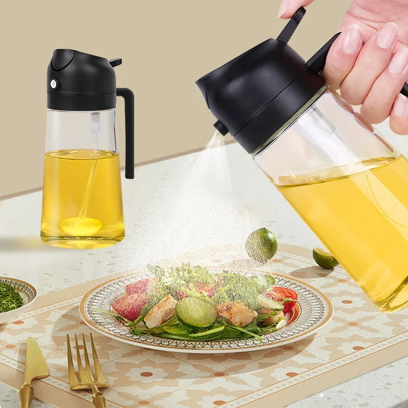 Ölsprühflasche 2-in-1 zum Sprühen und Ausgießen für Braten, Backen, Grillen und Salate – ca. 200 ml, Edelstahl-Sprühkopf, BPA-frei, Schwarz oder Weiß