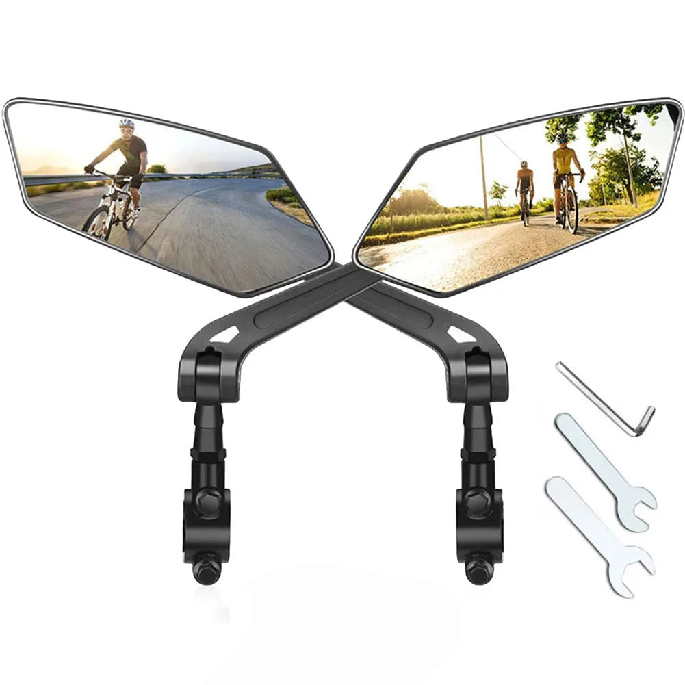 Fahrradspiegel im 2er-Set aus HD-Glas für Fahrrad und Scooter – 18,5 cm, Lenkerklemme für 20–24 mm, 360° drehbar, klappbar, Schwarz