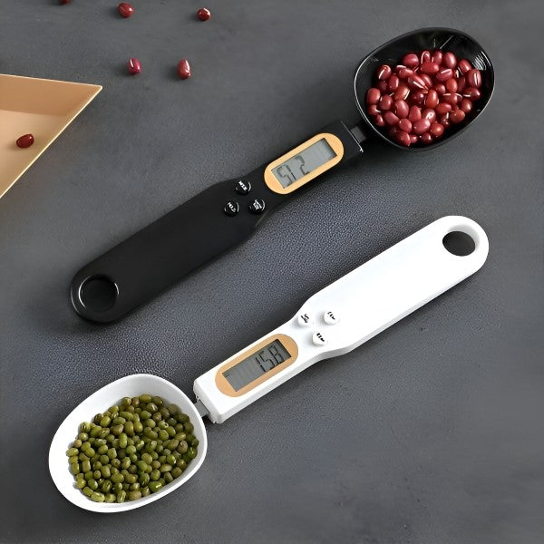 Digitaler Messlöffel mit integrierter Waage für Backen, Kochen und Gewürze – grammgenaue Anzeige, abnehmbarer Löffelkopf, Schwarz oder Weiß