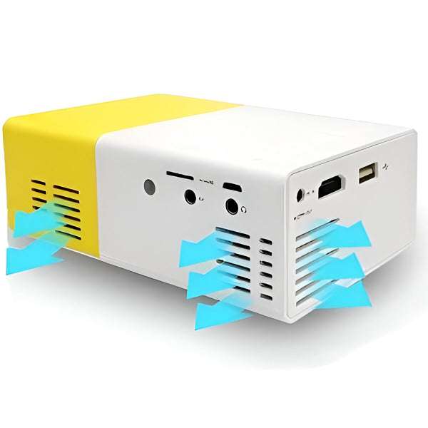 Mini-Beamer mit HD-Bild und Fernbedienung für Heimkino, Gaming und Präsentationen – HDMI, USB, TF-Karte, AV-Eingang, mit Netzteil, Gelb-Weiß