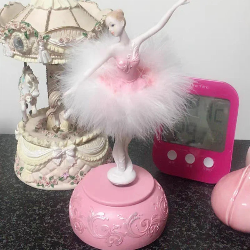 Ballerina-Spieluhr mit Tanzfigur und mechanischer Melodie für Kinderzimmer und Schminktisch – Geschenk zu Geburtstag und Taufe, Rosa oder Weiß