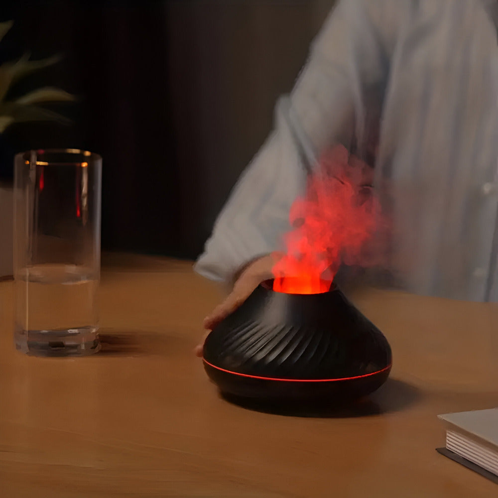 Ultraschall-Aromadiffusor mit Flammeneffekt und Luftbefeuchter für Schlafzimmer, Wohnzimmer und Büro – Akku, USB-C, 7 LED-Farben, ≤ 28 dB
