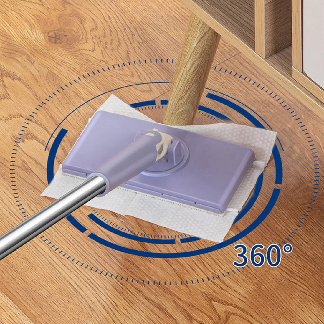 Flachwischer mit 360°-Drehgelenk für Parkett, Laminat, Fliesen und Vinyl – breiter Wischkopf, Tuch zum Einstecken, 2 waschbare Pads, Lila oder Weiß