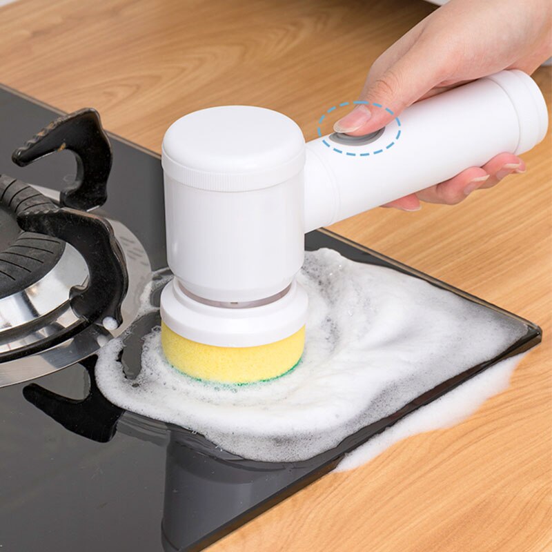 Kabellose elektrische Reinigungsbürste mit 5 Aufsätzen für Küche und Bad – rotierender Kopf, aufladbar, für Geschirr, Töpfe, Pfannen und Waschbecken