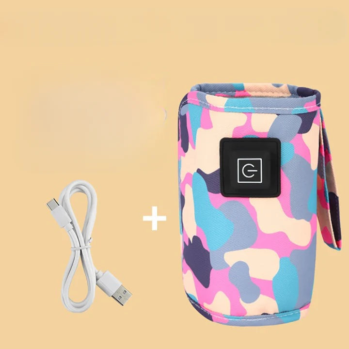 Tragbarer Flaschenwärmer mit USB-Anschluss für unterwegs, Auto und Reisen – 3 Stufen 40, 50 und 60 °C, isoliertes Oxford-Gewebe, 3 Designs