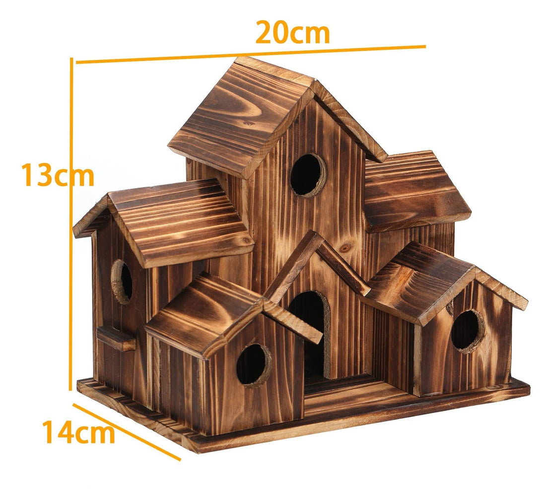 Handgefertigtes Vogelhaus aus Holz mit 6 Einfluglöchern für Garten, Balkon und Terrasse – natürliche Holzoptik, zum Aufhängen oder Aufstellen