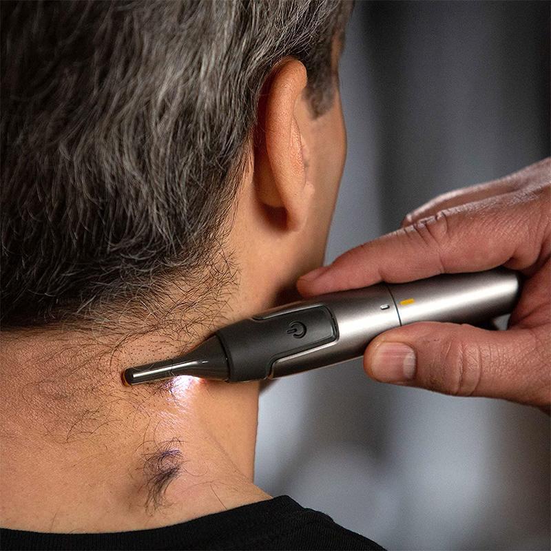Ultradünner Nasen- und Ohrhaartrimmer mit Licht für Nase, Ohren und Nackenlinie – schlanke Stiftform, freie Sicht, kompakt für Reisen