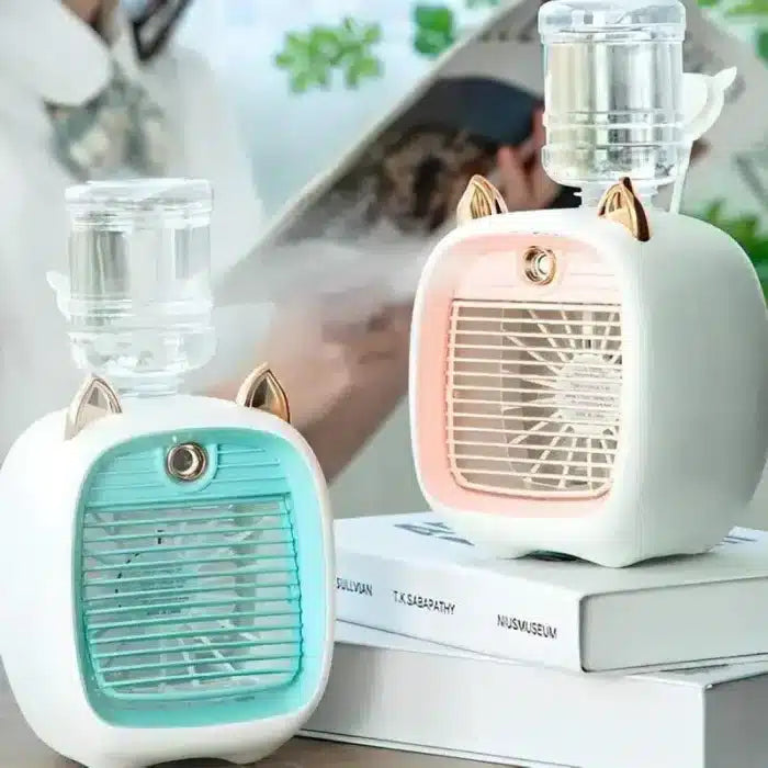 Mobiler USB-Luftkühler mit Sprühnebel und Wassertank für Schreibtisch, Nachttisch und Reisen – 3 Stufen, 2 Sprühmodi, 1200 mAh, 4 Farben