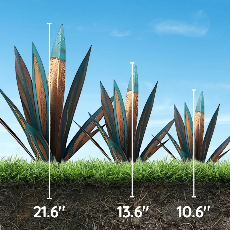 Deko-Agave aus Metall für Garten, Terrasse und Wohnraum – handgefertigt in Rost-Optik mit Farbakzenten, wetterfest beschichtet, 7 Farben