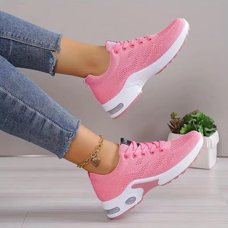 Damen-Sneaker aus Mesh mit Luftpolstersohle und breiter Zehenbox für Alltag und Beruf – atmungsaktiv, leicht, Schnürung, 4 Farben, 7 Größen