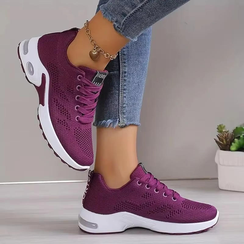 Damen-Sneaker aus Mesh mit Luftpolstersohle und breiter Zehenbox für Alltag und Beruf – atmungsaktiv, leicht, Schnürung, 4 Farben, 7 Größen