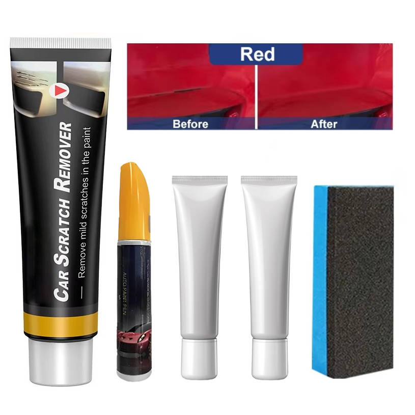 Kratzer-Reparaturset fürs Auto mit Polierpaste, Lackstift und Schwamm für Lackkratzer und Swirls – Wachsanteil, per Hand oder Maschine, 7 Farben