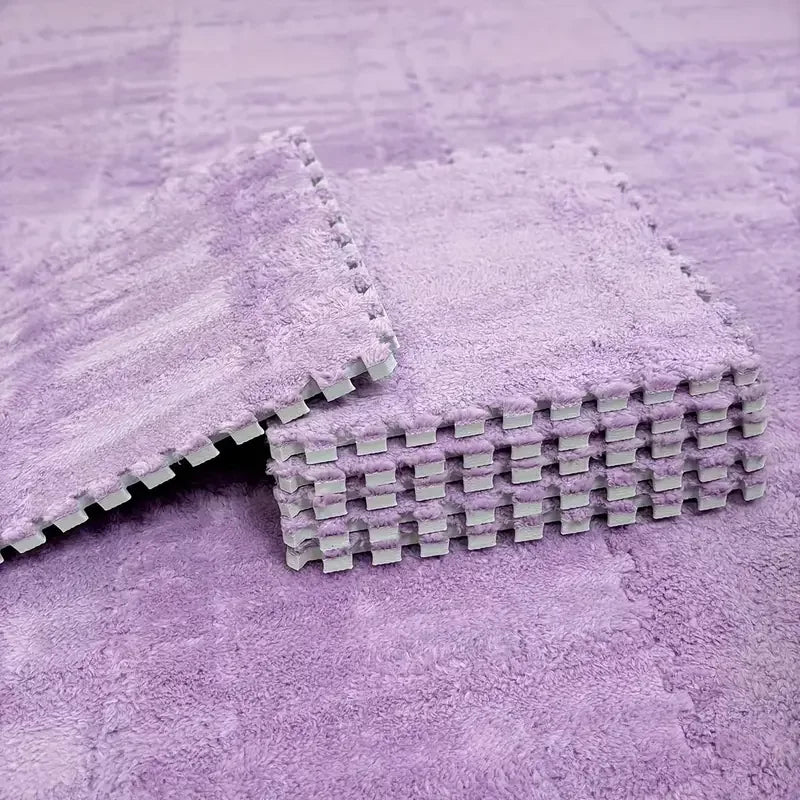 Flauschige Plüsch-Puzzlematten aus Schaumstoff für Wohnzimmer, Schlafzimmer und Spielbereich – quadratisch, 4 oder 12 Stück, stapelbar, 17 Farben