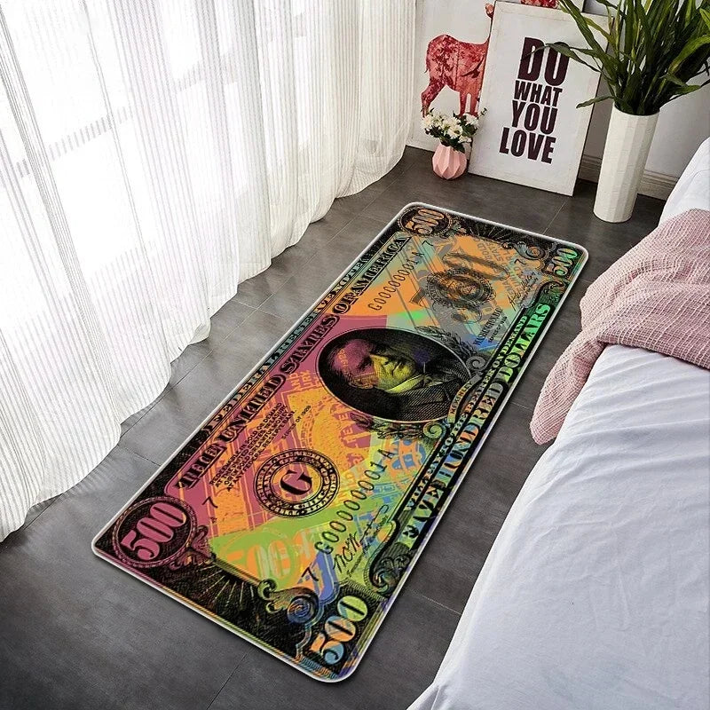 Läufer mit Banknoten-Motiv für Schlafzimmer, Flur und Büro – 40 × 60 bis 50 × 160 cm, weich, rutschfest, geräuschdämpfend, 16 Motive