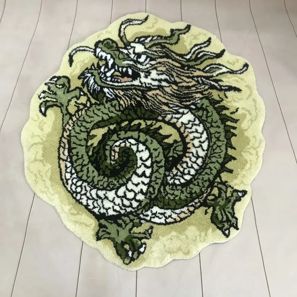 Getufteter Plüschteppich mit chinesischem Drachen in 3D-Optik für Wohnzimmer, Schlafzimmer und Bad – 90 × 110 cm, weich, saugfähig, rutschfest