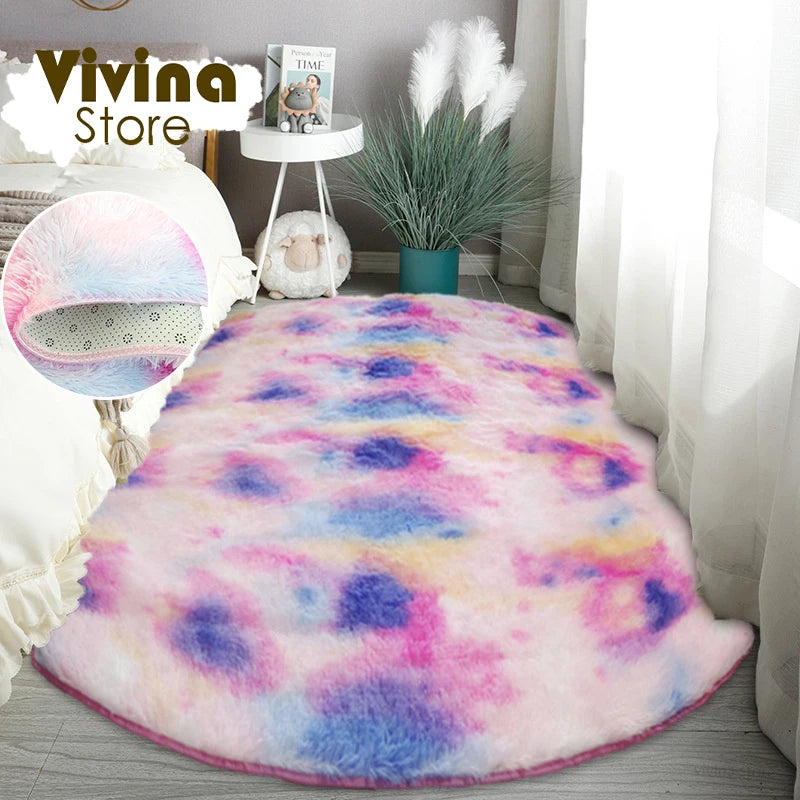Flauschiger Plüschteppich im Regenbogen-Farbverlauf für Kinderzimmer und Schlafzimmer – 50 × 80 bis 160 × 230 cm, oval, 17 Farben