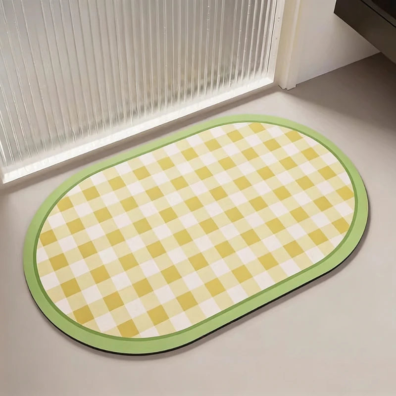 Saugfähige Badematte aus Kieselgur mit kariertem Farbblock-Muster für Bad und Küche – 45 × 75 bis 160 × 230 cm, rutschfest, 4 mm, 4 Motive