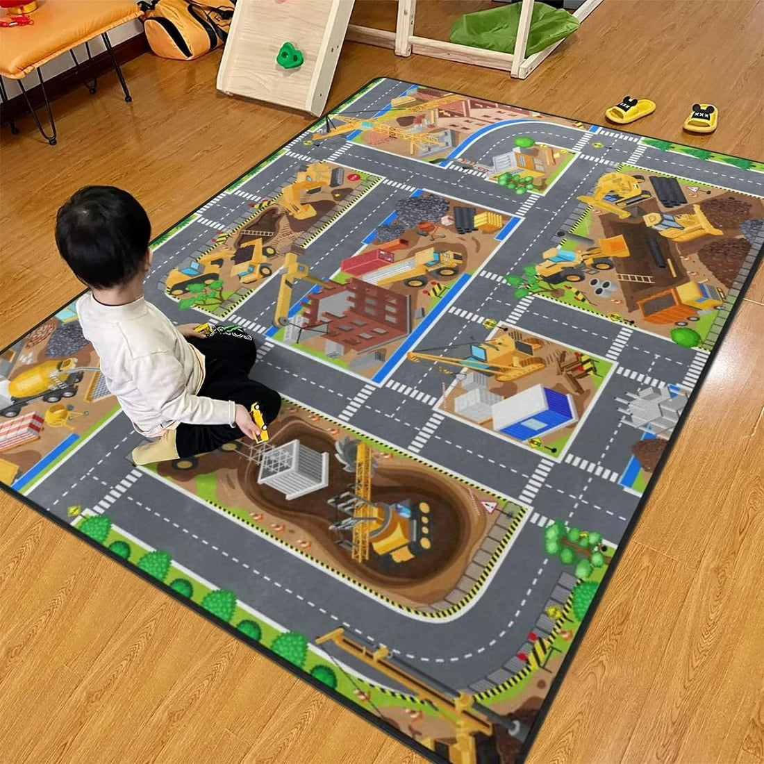 Spielteppich mit Straßen und Parkplätzen oder Gamer-Motiv für Kinderzimmer und Wohnzimmer – 50 × 80 bis 120 × 160 cm, Flanell, rutschfest, 5 Motive
