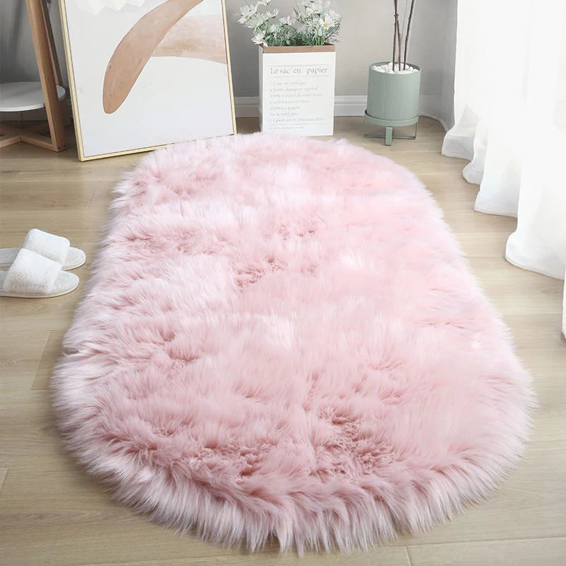 Flauschiger Kunstfell-Teppich in Schaffell-Optik für Schlafzimmer, Wohnzimmer und Fensterplatz – 40 × 60 bis 80 × 200 cm, oval, rutschfest, 6 Farben