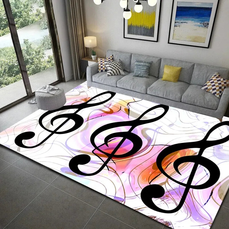 Teppich mit Musik-Motiv aus Klavier und Noten für Wohnzimmer, Schlafzimmer und Flur – 40 × 60 bis 120 × 160 cm, rechteckig, rutschfest, 21 Motive