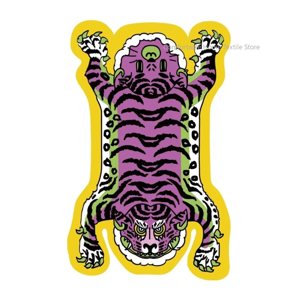 Teppich in Tigerform im Cartoon-Stil für Wohnzimmer, Schlafzimmer und Babyzimmer – 60 × 90 bis 200 × 400 cm, Flanell, rutschfest, waschbar, 14 Motive