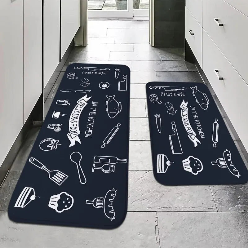 Saugfähige Schwamm-Bodenmatte mit Druckmotiv für Küche und Badezimmer – 40 × 60 bis 40 × 120 cm, auch im Set, maschinenwaschbar, 4 Motive