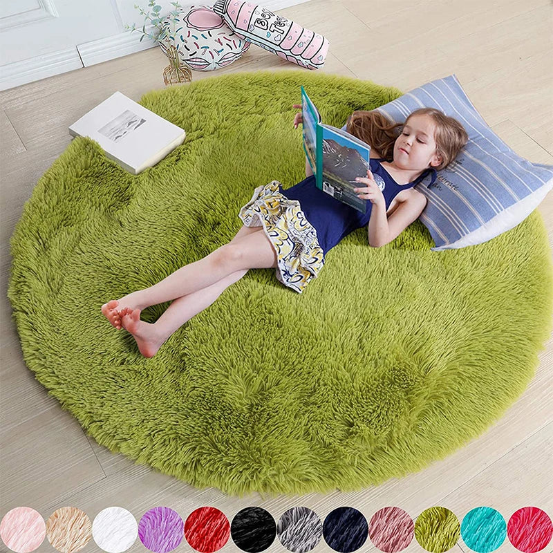 Runder Shaggy-Teppich für Mädchenzimmer, Schlafzimmer und Wohnzimmer – Ø 60 bis 200 cm, flauschig, zottelig, rutschfeste Noppen, 10 Farben