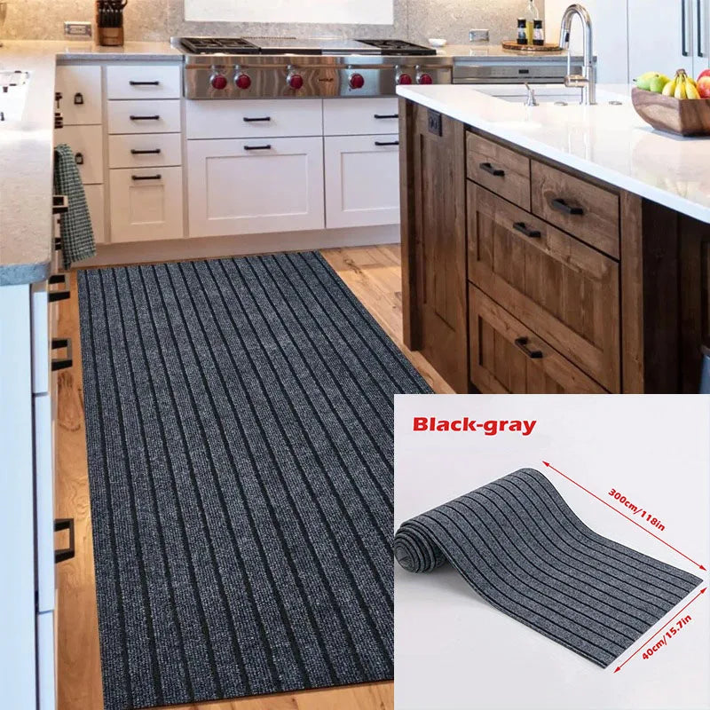 Gestreifter selbstklebender Teppich von der Rolle für Küche, Flur und Badeingang – 40 cm × 3 m, einfarbig gestreift, rutschfest, Vinylrücken, 3 Farben