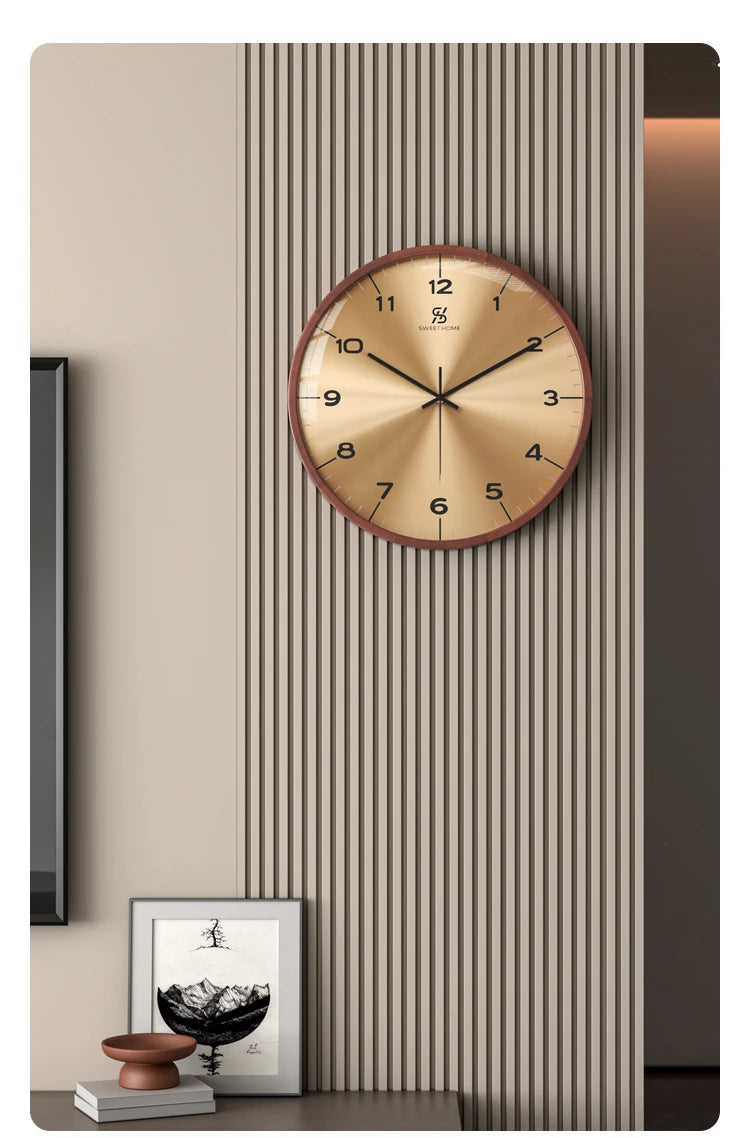 Runde Wanduhr aus Holz und Glas im nordischen Retro-Stil für Wohnzimmer und Esszimmer – Ø 35 oder 40 cm, geräuschloses Quarzwerk, 2 Modelle