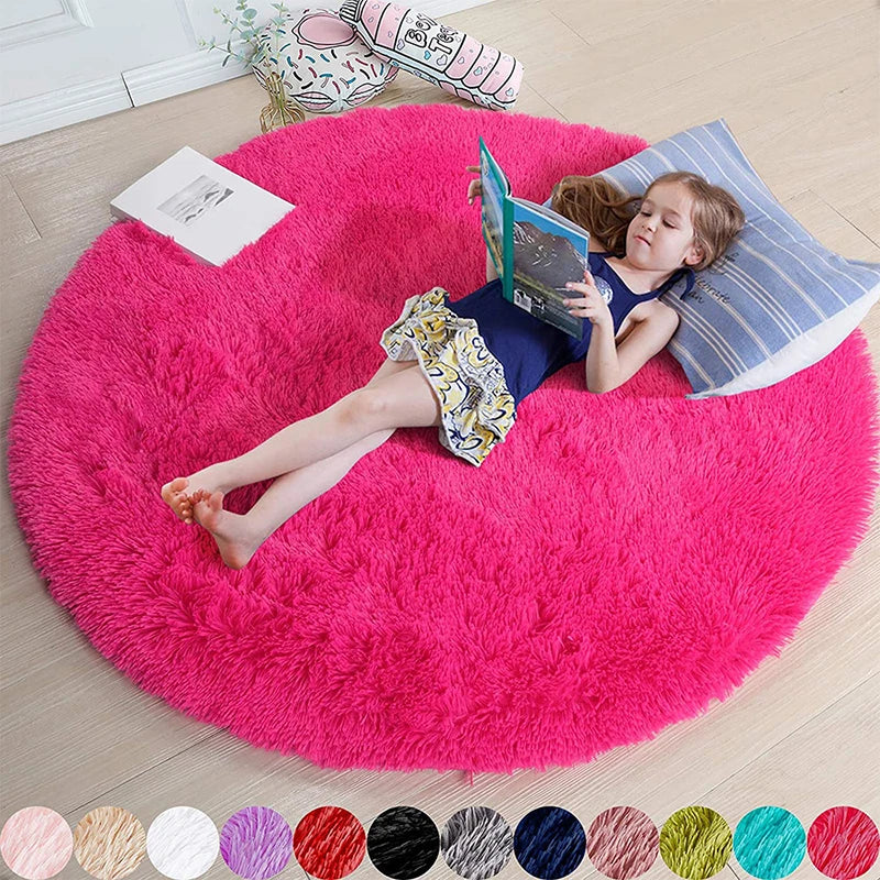 Runder Shaggy-Teppich für Mädchenzimmer, Schlafzimmer und Wohnzimmer – Ø 60 bis 200 cm, flauschig, zottelig, rutschfeste Noppen, 10 Farben
