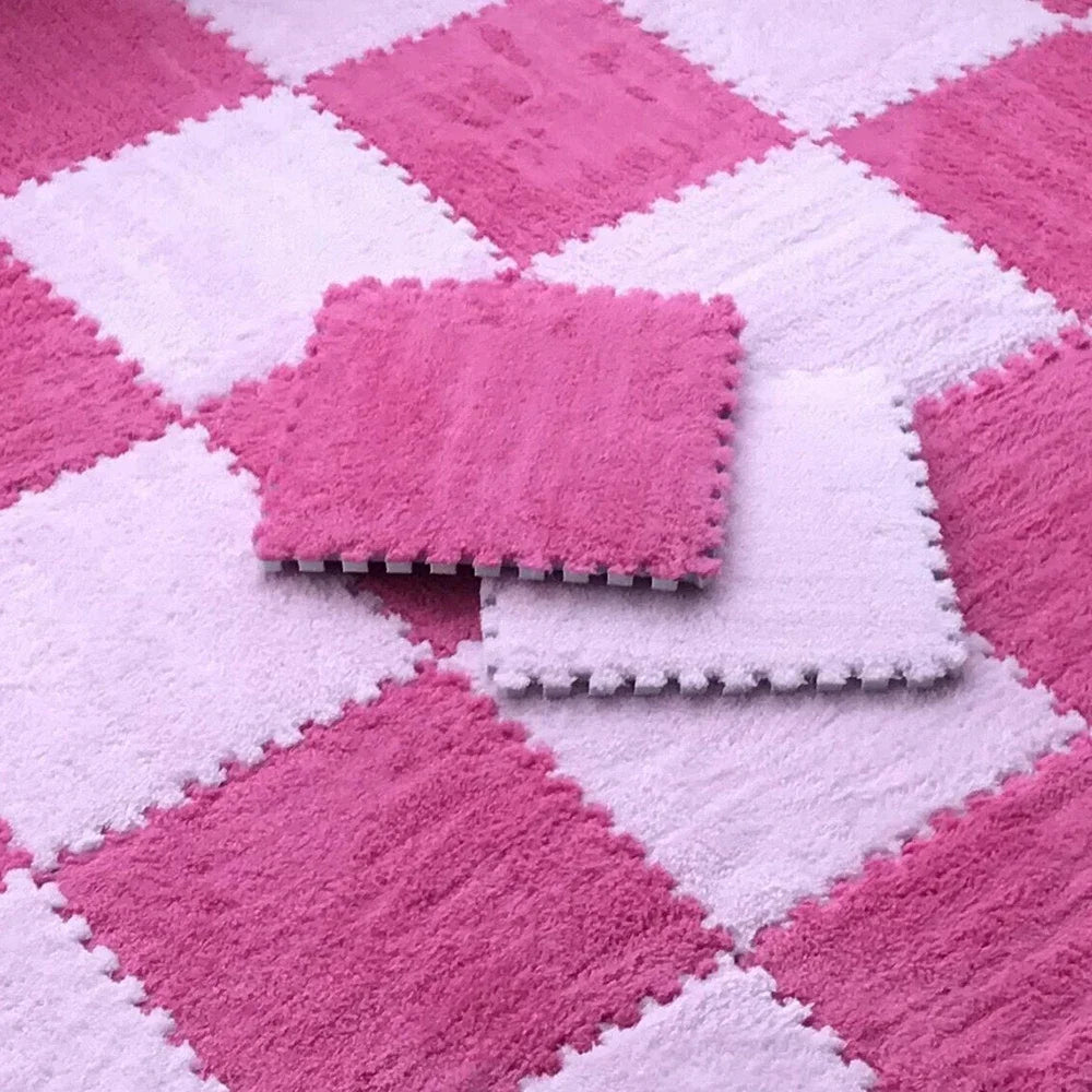 Zweifarbige Plüsch-Puzzlematte als Krabbelmatte für Babys in Kinderzimmer und Wohnzimmer – 30 × 30 × 1 cm, EVA-Schaum, 10 oder 20 Stück, 25 Varianten
