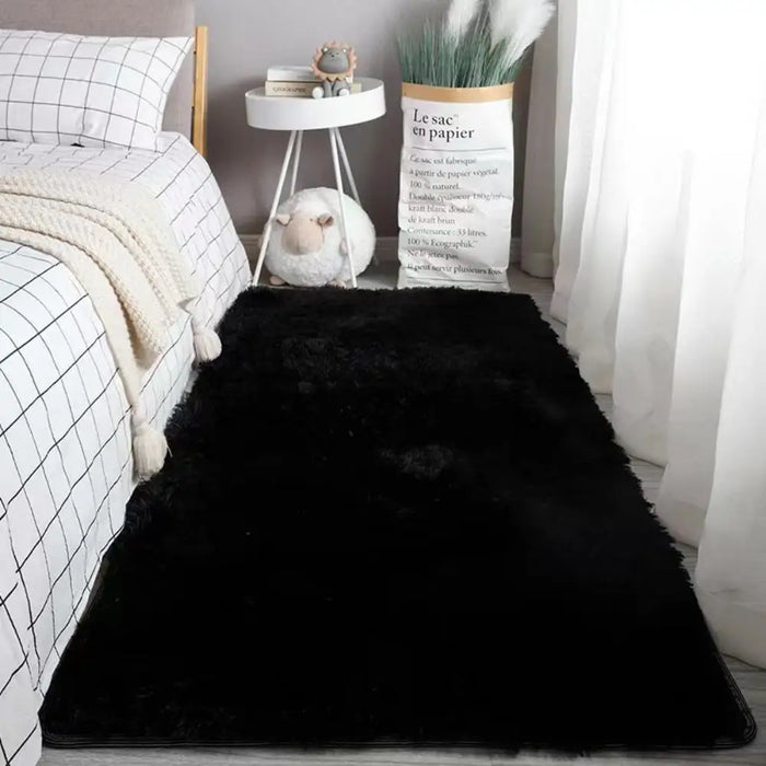 Flauschiger Hochflor-Teppich in Uni-Farbe für Schlafzimmer und Wohnzimmer – 40 × 60 bis 140 × 200 cm, rutschfeste Noppen, eingefasster Rand, 6 Farben
