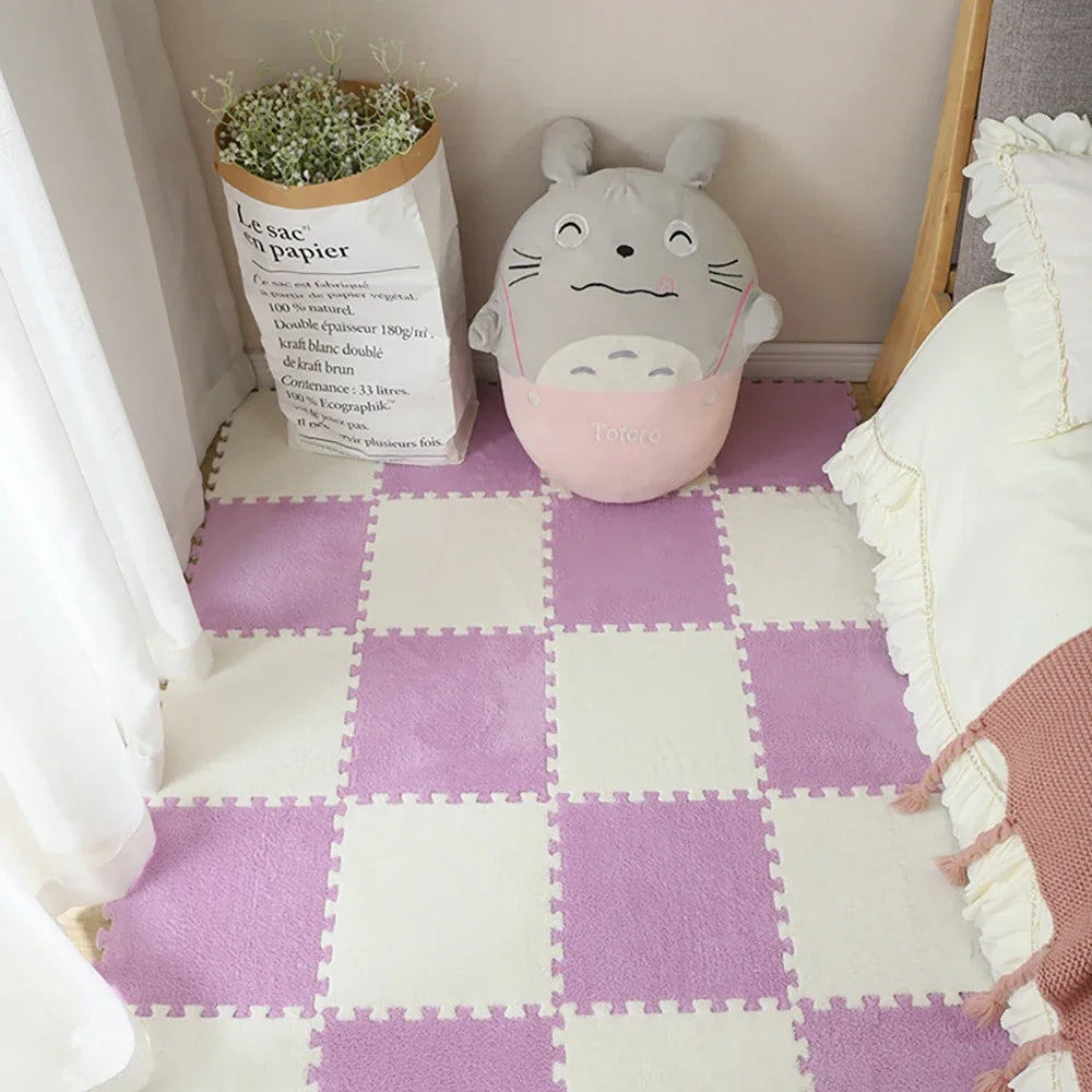 Zweifarbige Plüsch-Puzzlematte als Krabbelmatte für Babys in Kinderzimmer und Wohnzimmer – 30 × 30 × 1 cm, EVA-Schaum, 10 oder 20 Stück, 25 Varianten