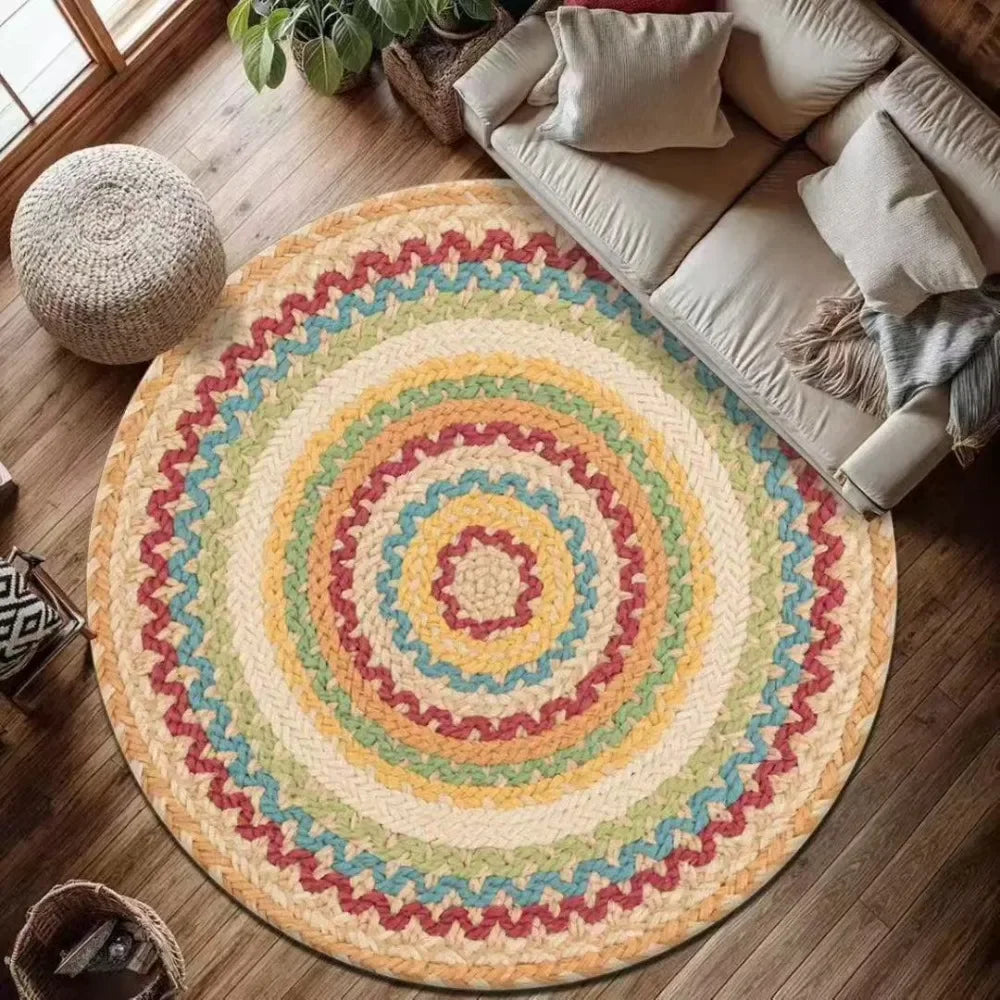 Runder Mandala-Teppich im Boho-Stil für Wohnzimmer und Schlafzimmer – Ø 40 bis 120 cm, bunt, geometrisch, rutschfest, waschbar, 8 Motive
