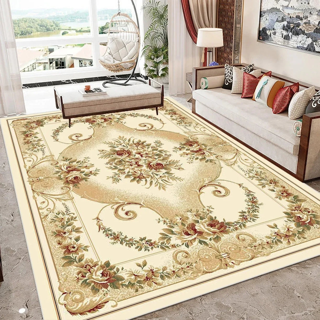 Teppich im europäischen Luxus-Stil für Wohnzimmer, Schlafzimmer und Sofabereich – 40 × 60 bis 120 × 160 cm, rechteckig, weich, rutschfest, 7 Motive