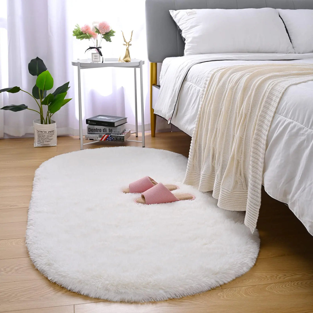 Ovaler Plüschteppich mit flauschigem Flor für Wohnzimmer, Kinderzimmer und Balkon – 40 × 60 bis 180 × 200 cm, ca. 3 cm Florhöhe, 10 Farben