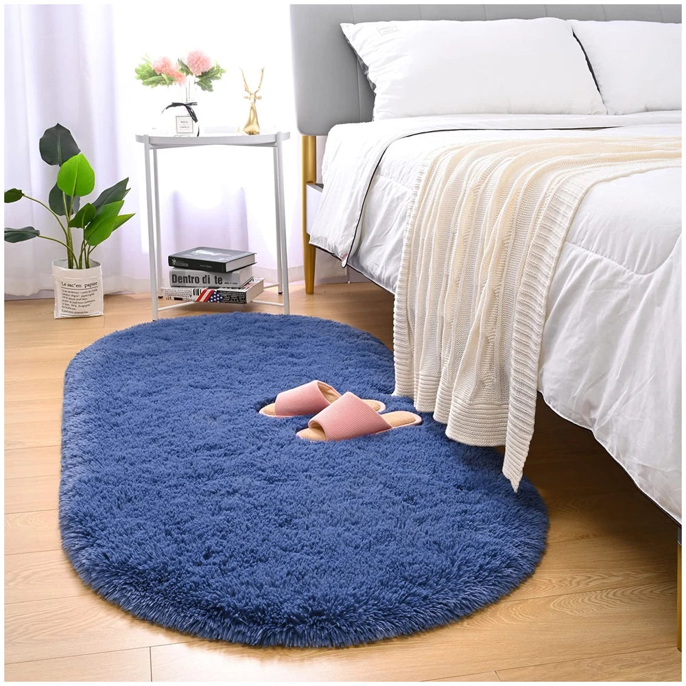 Ovaler Plüschteppich mit flauschigem Flor für Wohnzimmer, Kinderzimmer und Balkon – 40 × 60 bis 180 × 200 cm, ca. 3 cm Florhöhe, 10 Farben