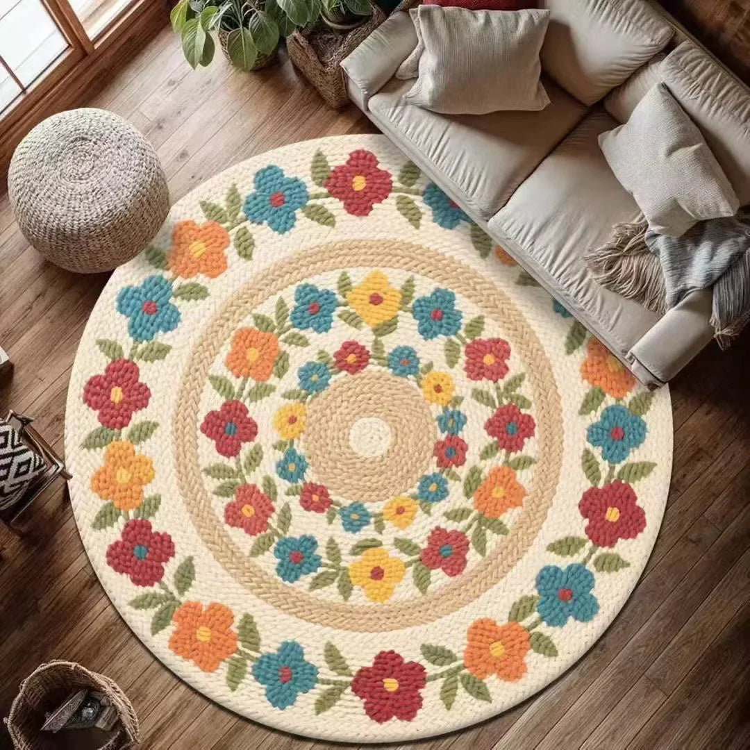 Runder Mandala-Teppich im Boho-Stil für Wohnzimmer und Schlafzimmer – Ø 40 bis 120 cm, bunt, geometrisch, rutschfest, waschbar, 8 Motive