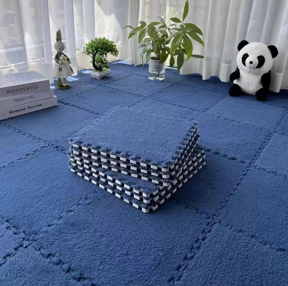 Plüsch-Puzzlematten im 10er-Set mit EVA-Schaum für Schlafzimmer und Fensterplatz – je 30 × 30 × 1 cm, ineinandergreifend, zuschneidbar, 11 Farben